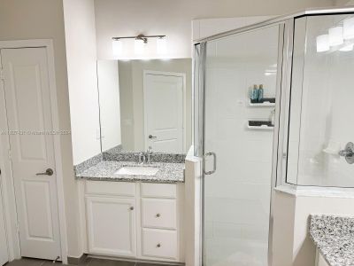 Dual sink bathroom with shower, water closet (toilet room) and storage closet.See virtual tour to view the primary bathroom.