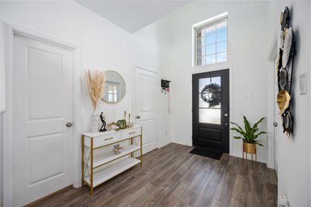 Entry foyer with wood tile flooring