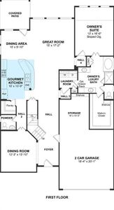 The Easton II floor plan by K. Hovnanian Homes. 1st floor shown. *Prices, plans, dimensions, features, specifications, materials, and availability of homes or communities are subject to change without notice or obligation.