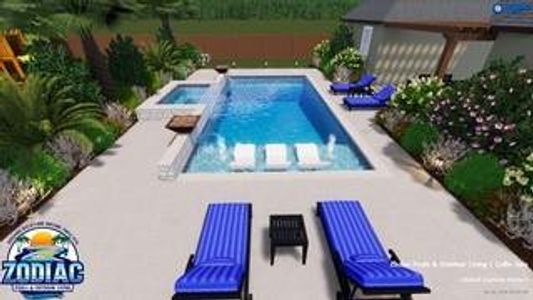 View of pool with an in ground hot tub and a patio area