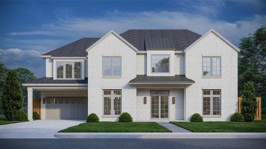 Exterior finishes include a combination of brick and stucco, highlighted by a 16' porte-cochère.