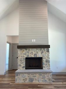 Details featuring hardwood / wood-style floors and a fireplace