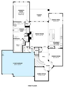 The Andrew floor plan by K. Hovnanian® Homes. 1st Floor shown. *Prices, plans, dimensions, features, specifications, materials, and availability of homes or communities are subject to change without notice or obligation.