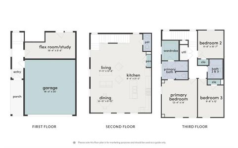 3-story floor plan with a flex room on the first floor!