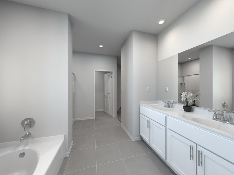 Virtual rendering of primary bathroom in Arlo floorplan