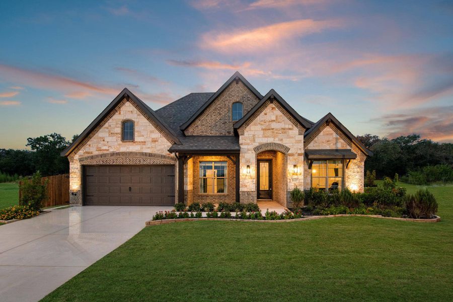 Elevation D with Stone | Concept 2464 at Abe's Landing in Granbury, TX by Landsea Homes