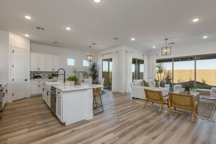 Jimson Living Room and Kitchen Floor Plan. Open and great for families getting together. Best for entertainment new home construction by William Ryan Homes Phoenix