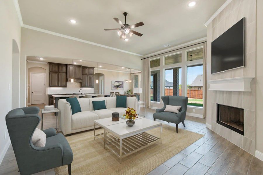 Family Room | Concept 2915 at Hidden Creek Estates in Van Alstyne, TX by Landsea Homes