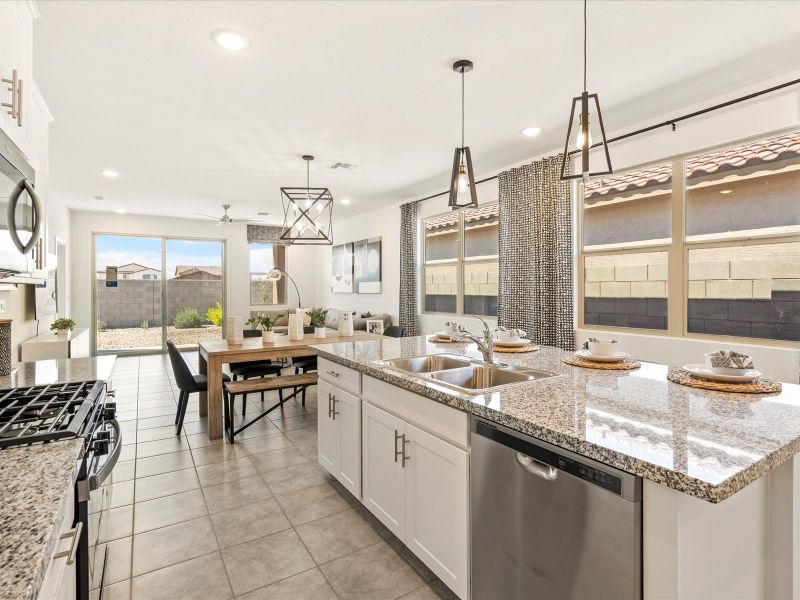 Kitchen Shot of Bennett Floorplan modeled at Villas at The Lakes at Rancho El Dorado