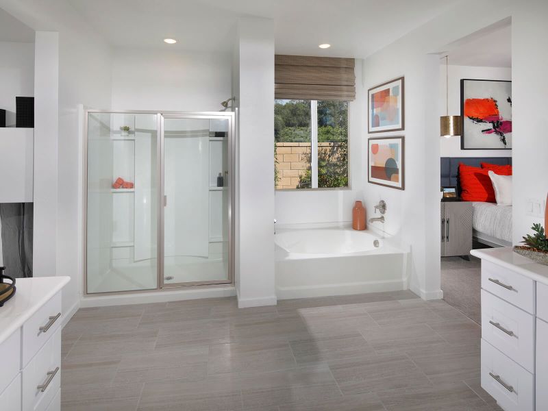 Relaxation is easy in the primary bath of the Bailey with dual sinks and a soaking tub.