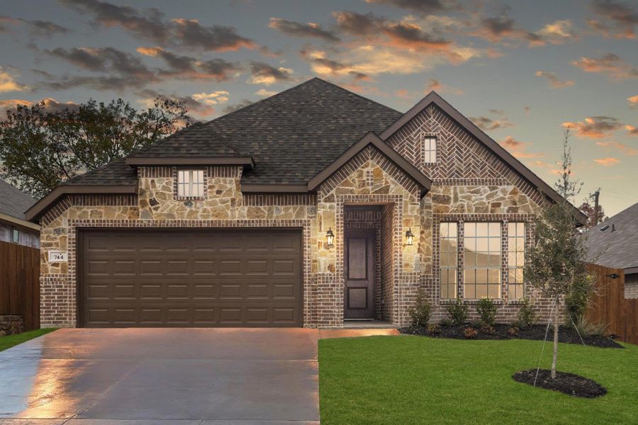 Elevation B with Stone | Concept 1638 at Chisholm Hills in Cleburne, TX by Landsea Homes