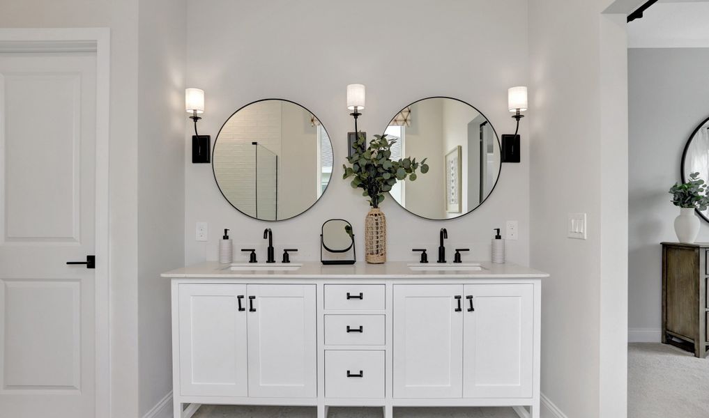 Matte black fixtures in primary bath