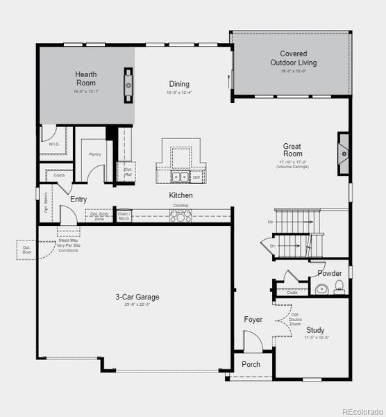 Structural options include: hearth room, 14 seer A/C unit, shower in lieu of tub in secondary bath, 8' x 12' sliding glass door, 8' interior doors on secondary, owner's bath configuration 5, covered deck, modern fireplace, and unfinished basement.