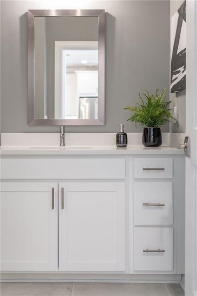 Secondary bathroom with large walk in shower and frameless glass door.