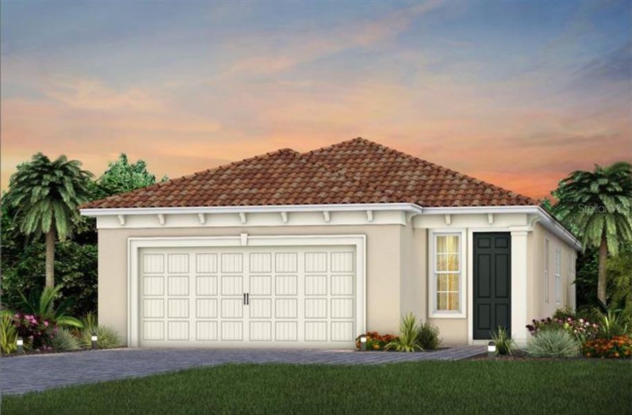 Hallmark Home Design - Florida Mediterranean Elevation. Exterior Design-Artist rendering of this new construction home. Pictures are for illustration purposes only. Elevations, colors and options may vary.