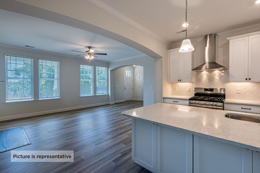 Kitchen looking into Living Room in the Burnham plan