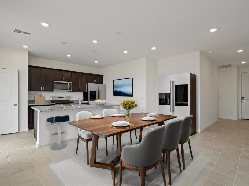 Virtual Rendering of the Kitchen and Dining Room in the Onyx Floorplan