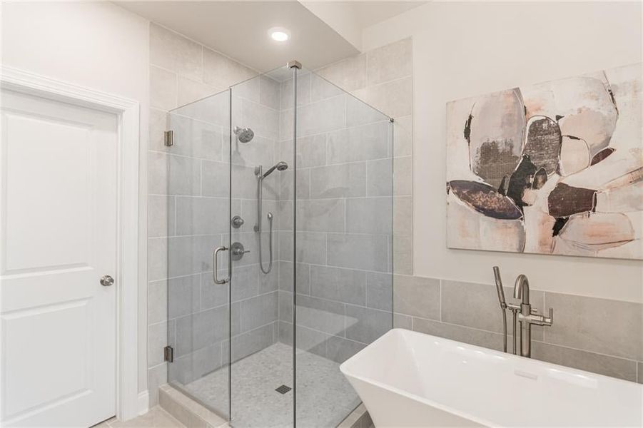 Exquisite seamless glass shower and soaking tub!