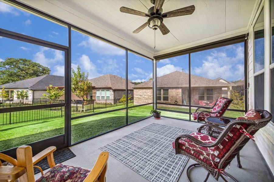 This is the best part! Sellers installed the screened in back porch with privacy blind on one side. This is no longer staged.