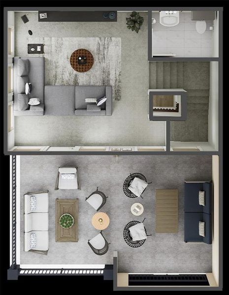 Third floor floorplan showings inside living space and outside balcony space -stock photo