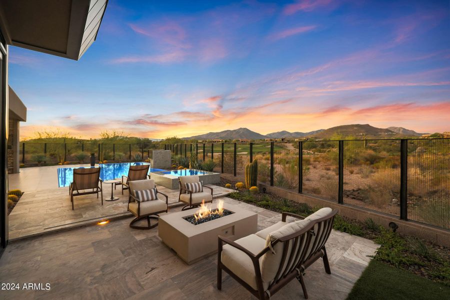 Backyard Fireplace at Twilight