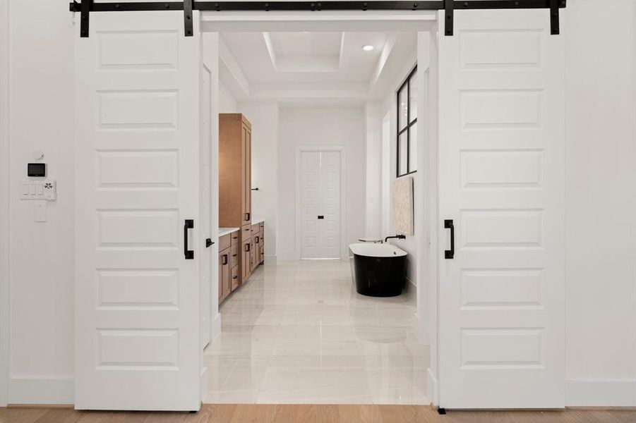 Slider doors leading to the bathroom