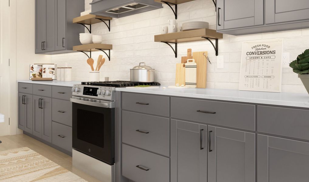 Kitchen with subway tile and matte black fixtures