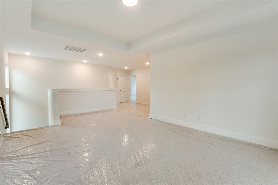 Unfurnished room featuring a raised ceiling