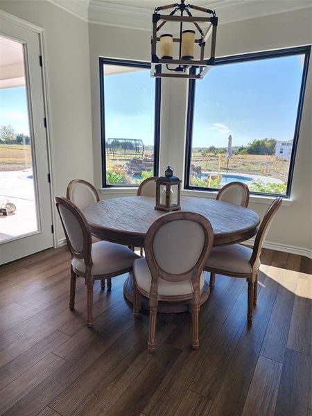 Dining space with wood-type flooring and a wealth of natural light