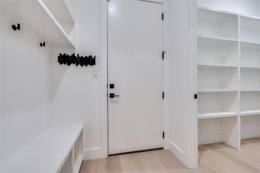 Mudroom featuring light hardwood / wood-style flooring