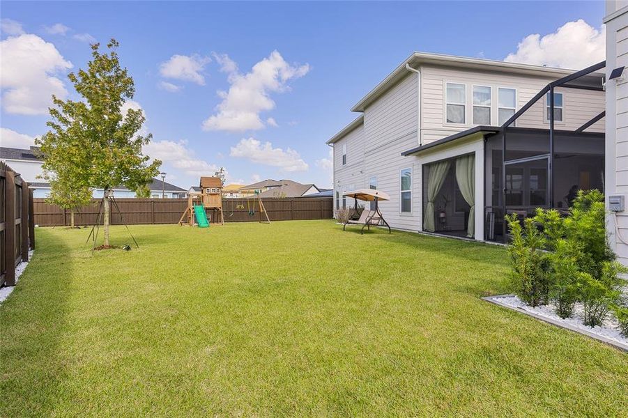 Oversized backyard with new sod