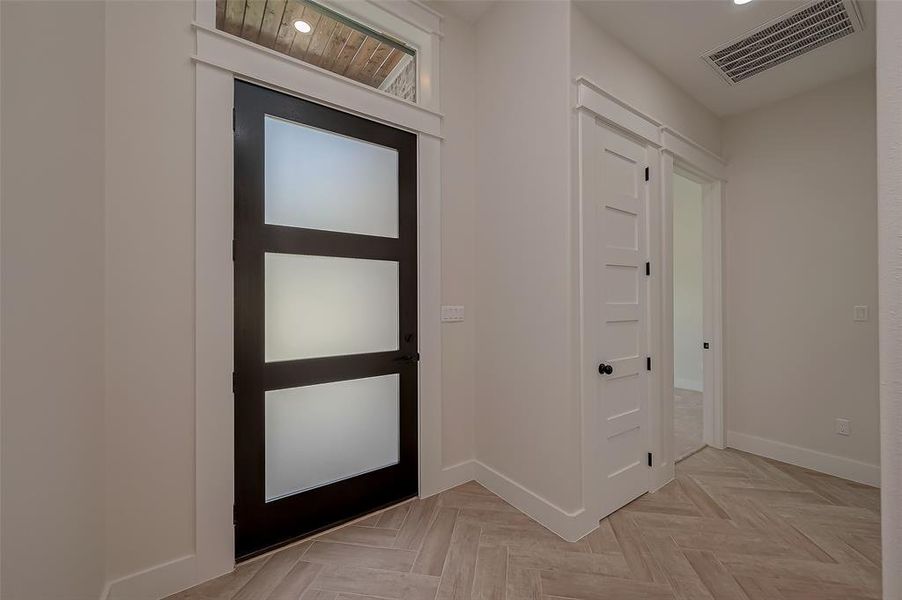 Your front foor is a solid three panel door which is great for extra lighting and elegance