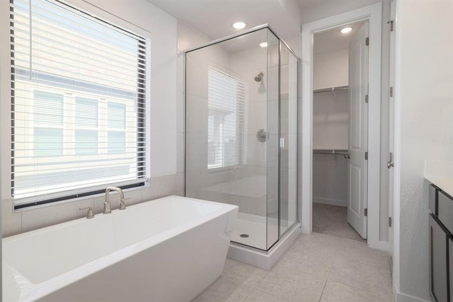 Upgraded soaking tub in master bathroom.