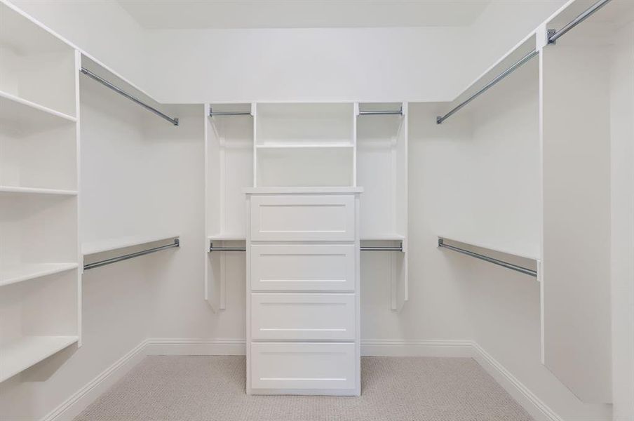 Spacious closet with light colored carpet