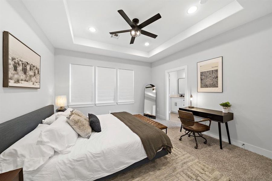 Enjoy trey ceilings to create a recessed feel in the bedroom