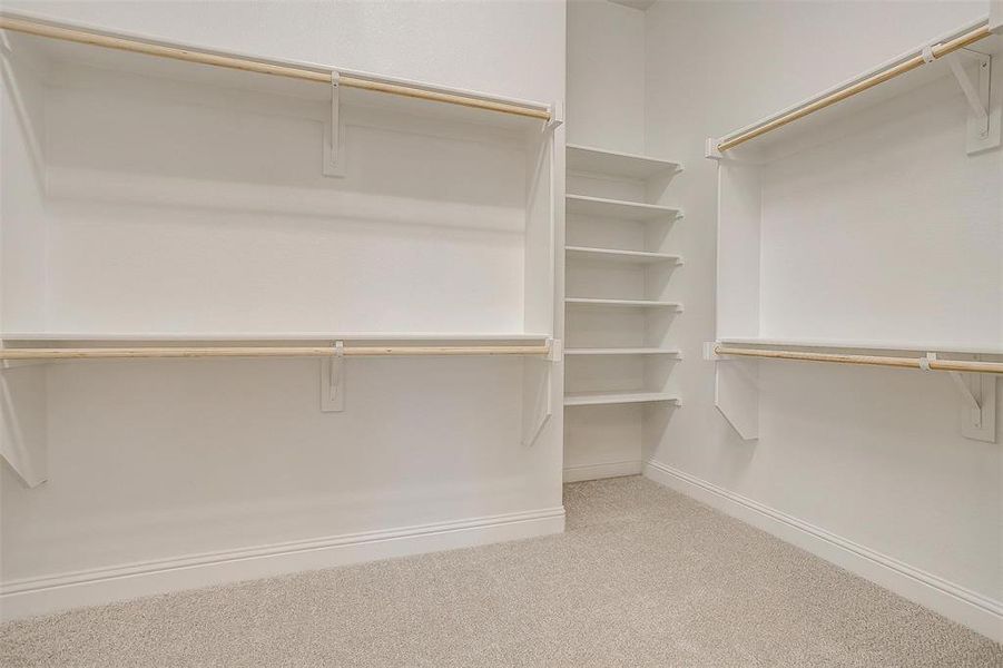 Walk in closet with light carpet