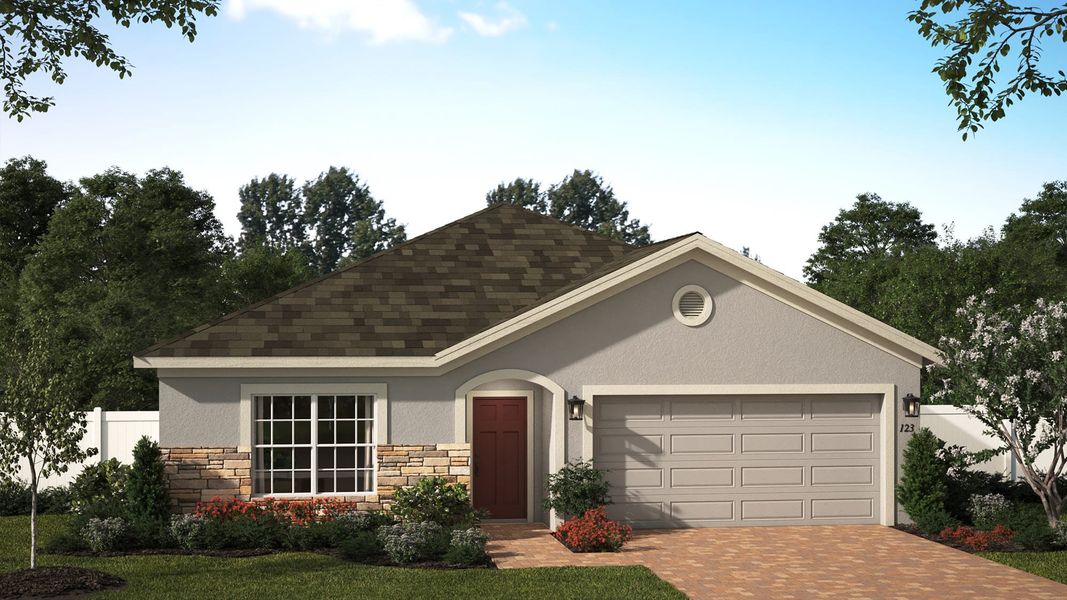 Elevation 1 with Optional Stone | Kensington Flex | Eagletail Landings | New Homes In Leesburg, FL | Landsea Homes