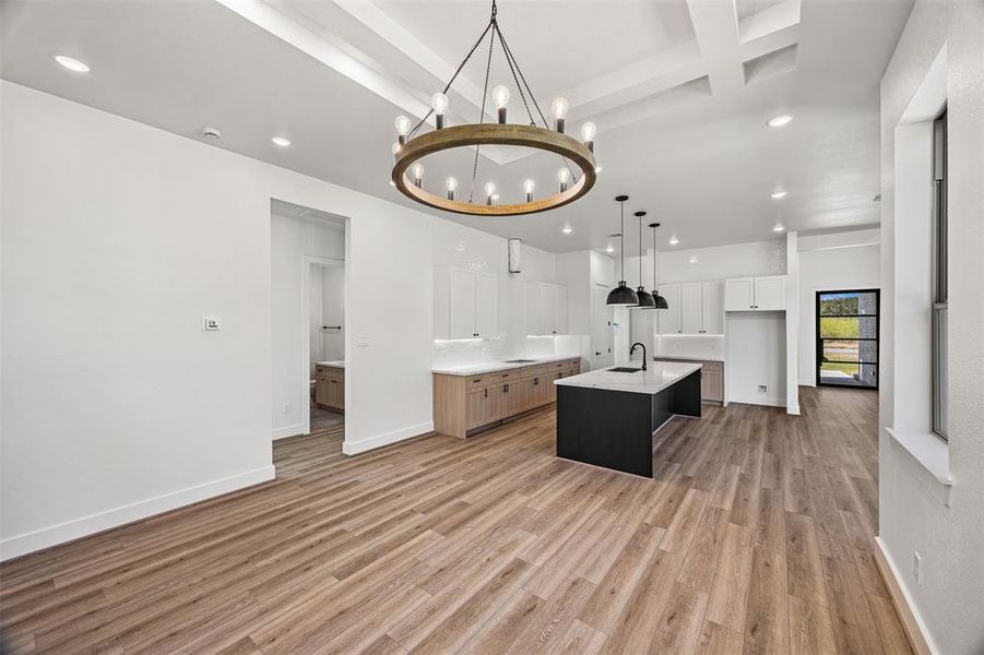 Detailed ceiling, vinyl plank flooring and modern finishes