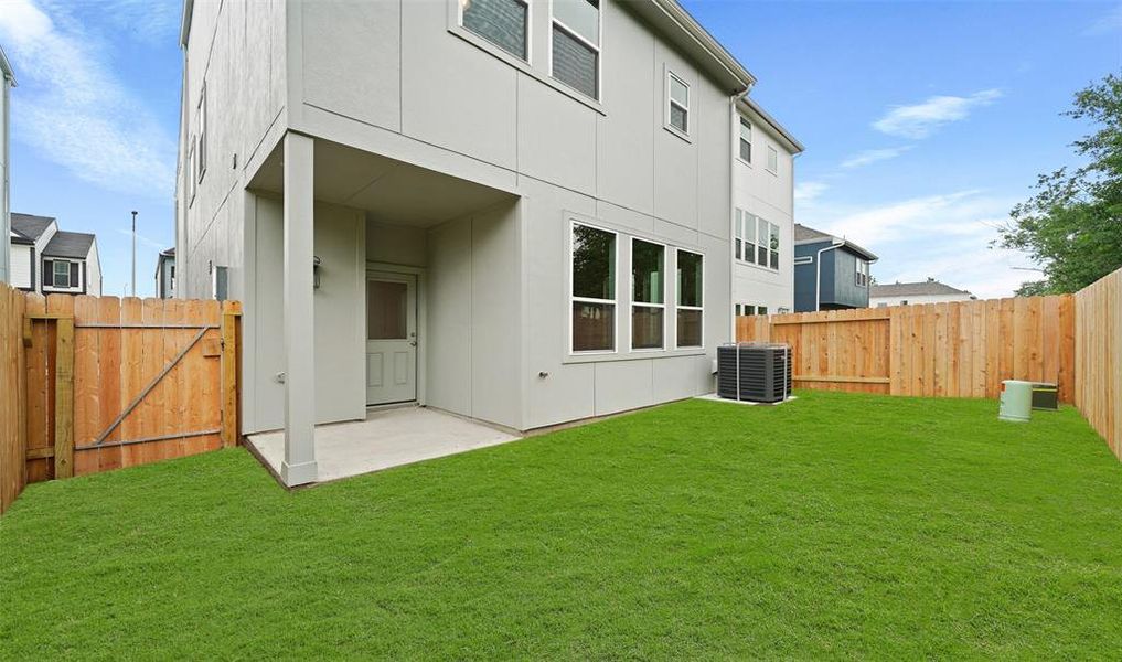 Covered patio in backyard