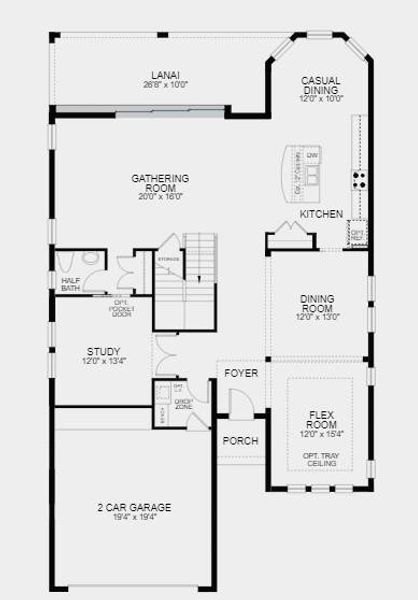 Structural options include: Outdoor kitchen rough-in, interior 8' door upgrade package, pocket sliding glass door in gathering room.