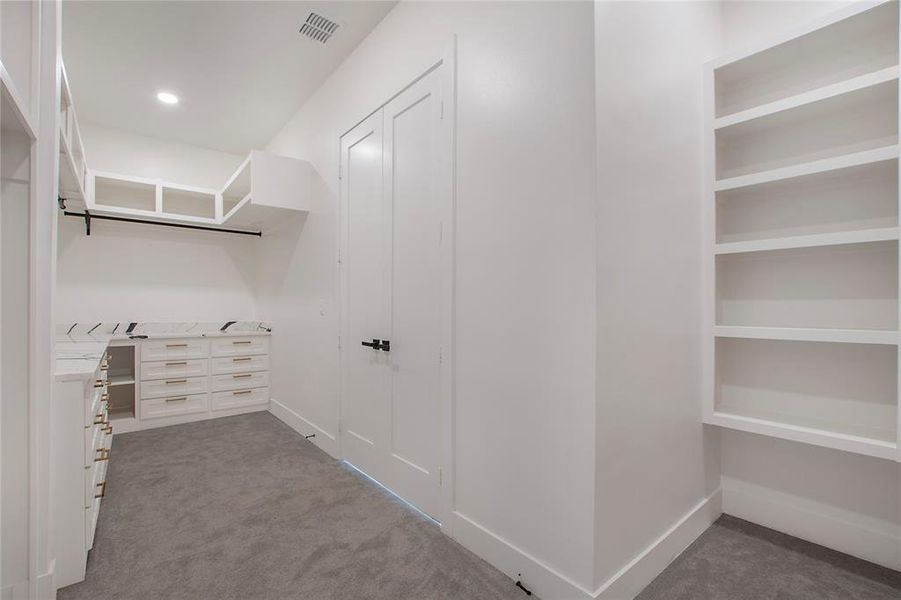 Walk in closet featuring carpet flooring