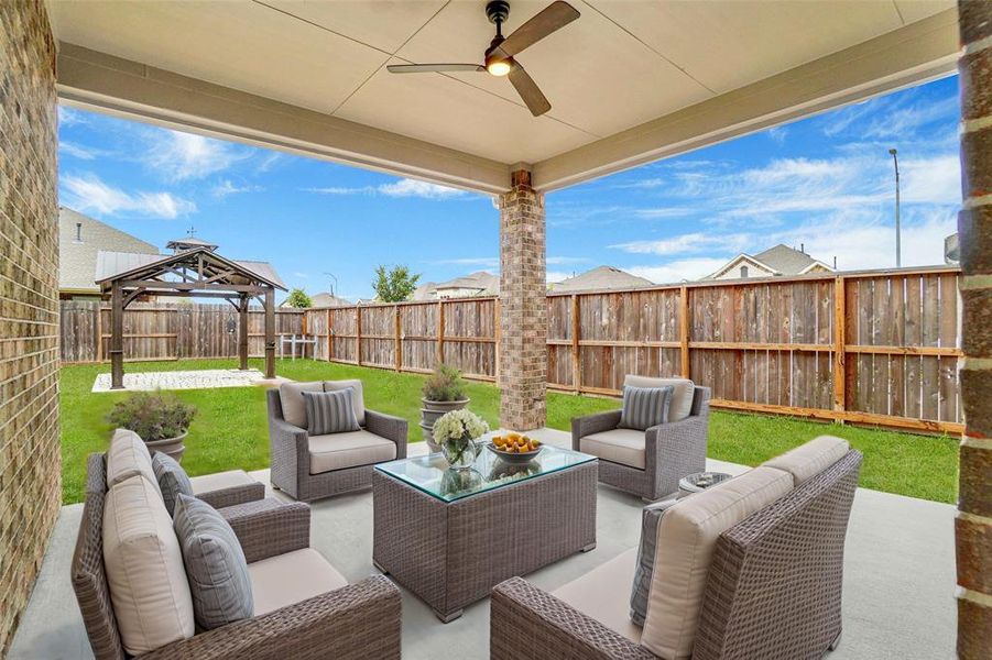 Spacious covered patio to fit any of your outdoor furniture sets.