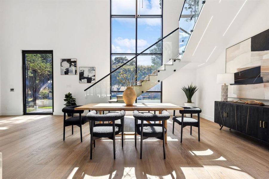 Dining area next to staircase.