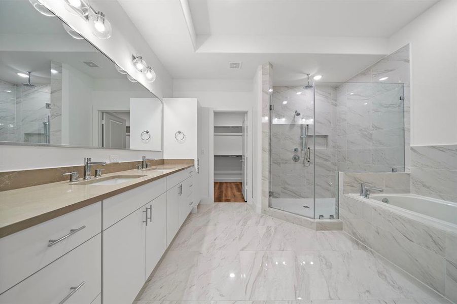 master bathroom with different style and counter selections