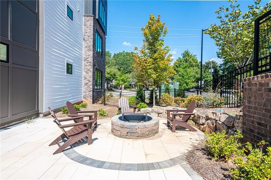 Community features 2 gathering areas with plenty of seating and firepits.