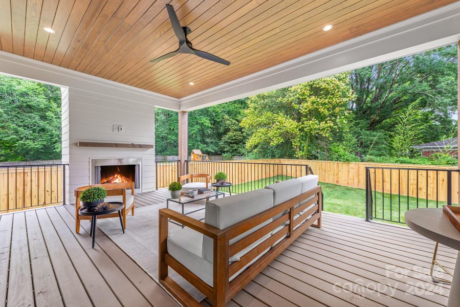 Back porch with gas fireplace