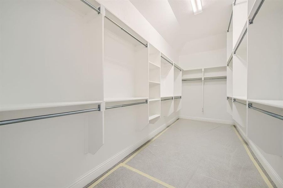 Spacious closet with light carpet