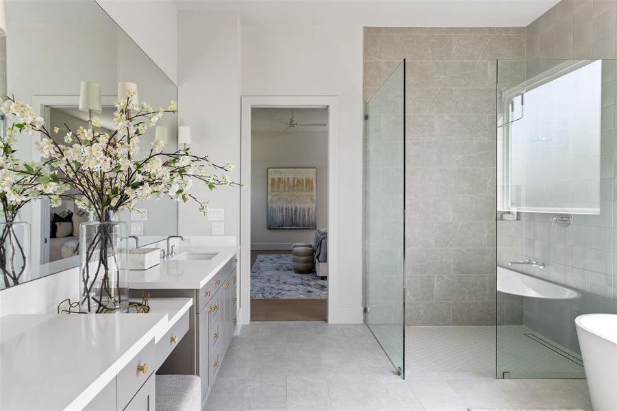 Dual walk-in closets through the primary bath.