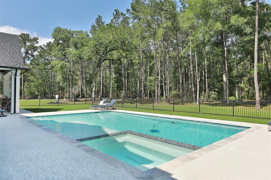 This sparkling pool has a large tanning ledge, oversized spa and is also heated. You will enjoy the endless yard space that you have here!