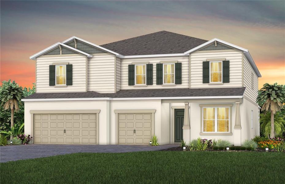 Exterior Design. Artistic rendering for this new construction home. Pictures are for illustrative purposes only. Elevations, colors and options may vary.